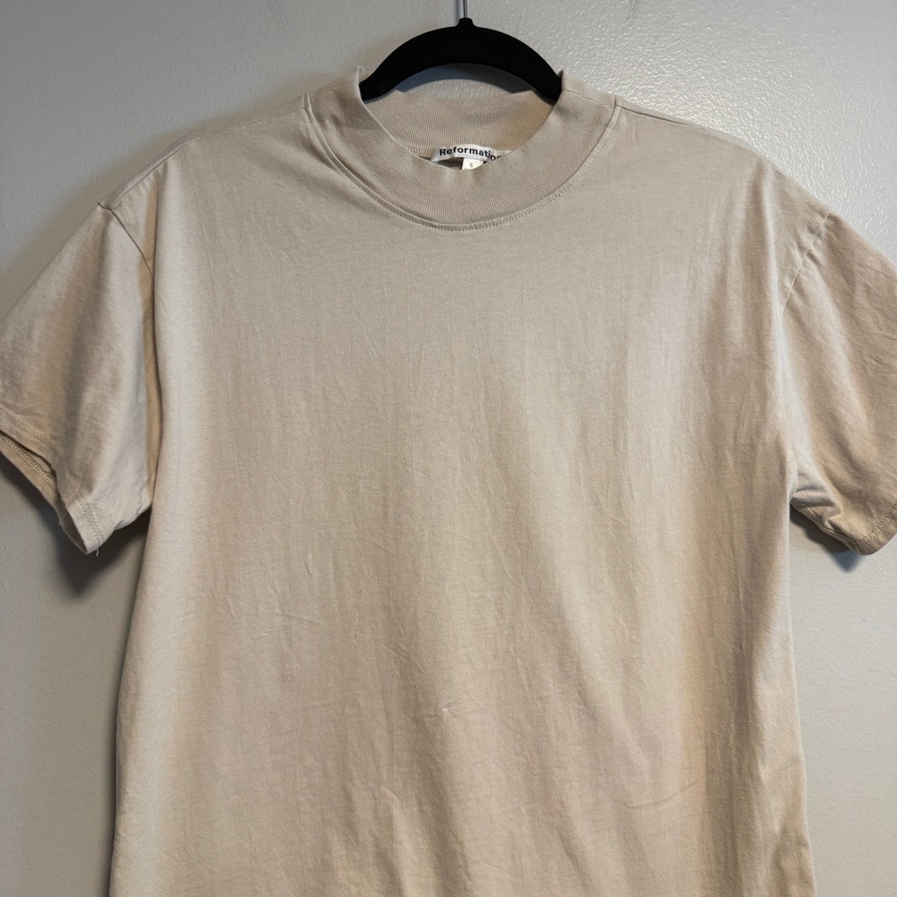Reformation Tan Organic Cotton Longer Line Tee Size S - Picture 4 of 10